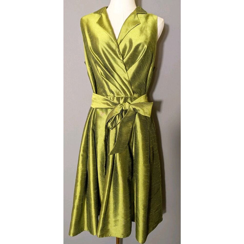 Jones Wear Size 16 Chartreuse Green Satin Fit & Flare Party Cocktail Dress